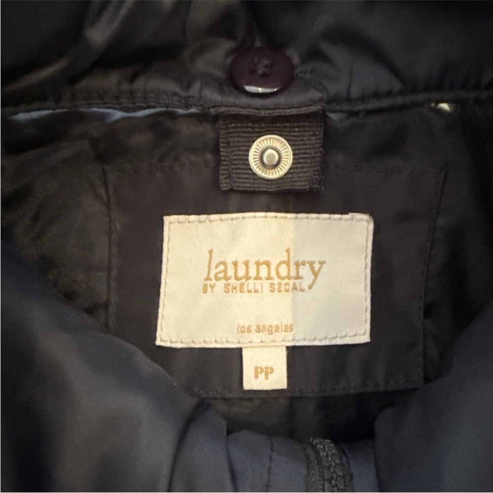 Laundry Shelli Segal Black Warm Zip Neck Hood Rain Windbreaker Trench Jacket PP - Picture 6 of 7
